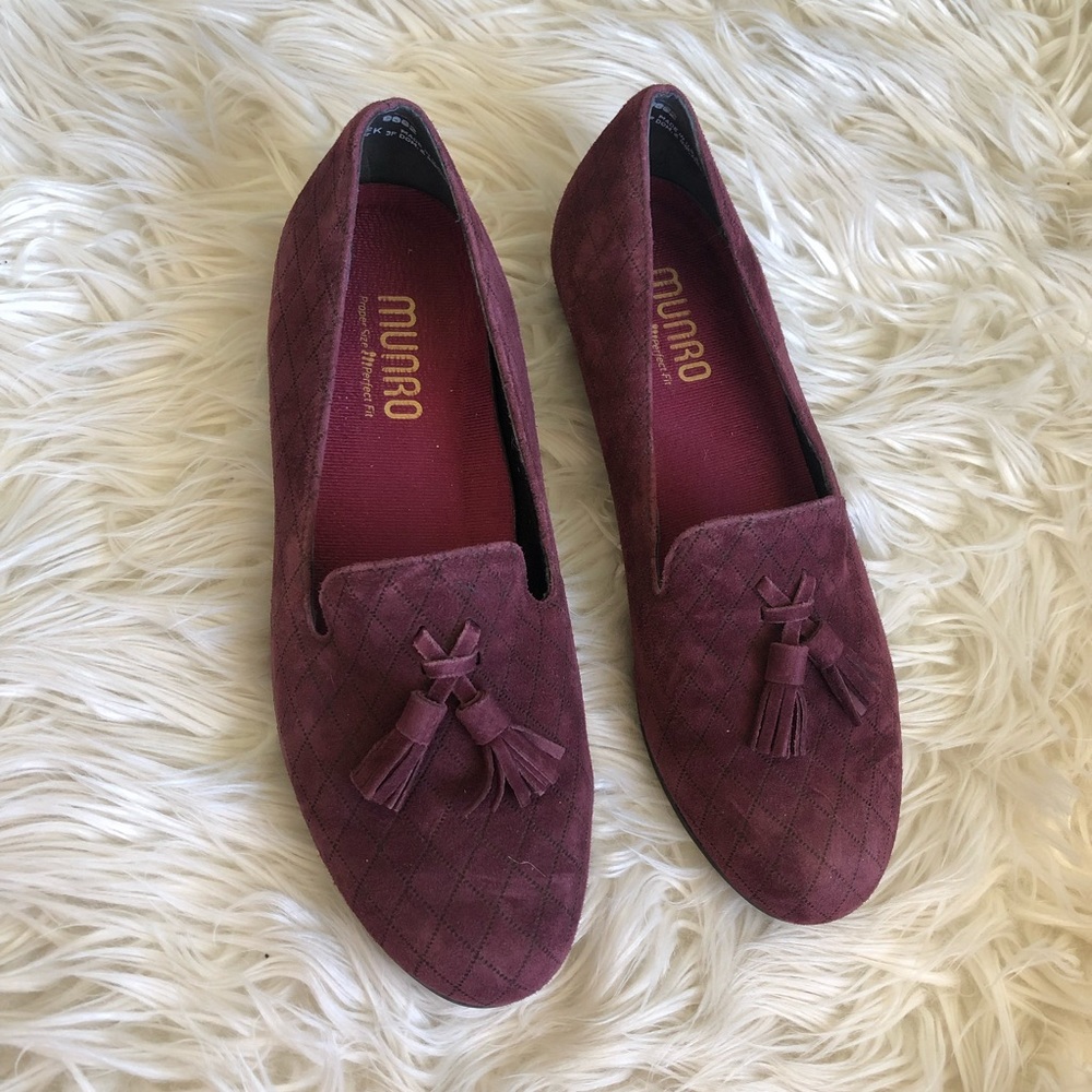 MUNRO Burgundy Quilted Tassels Loafers